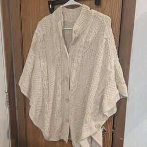 Denim & Company Cable Knit  Oversized Sweater Ponchom Cream- Medium